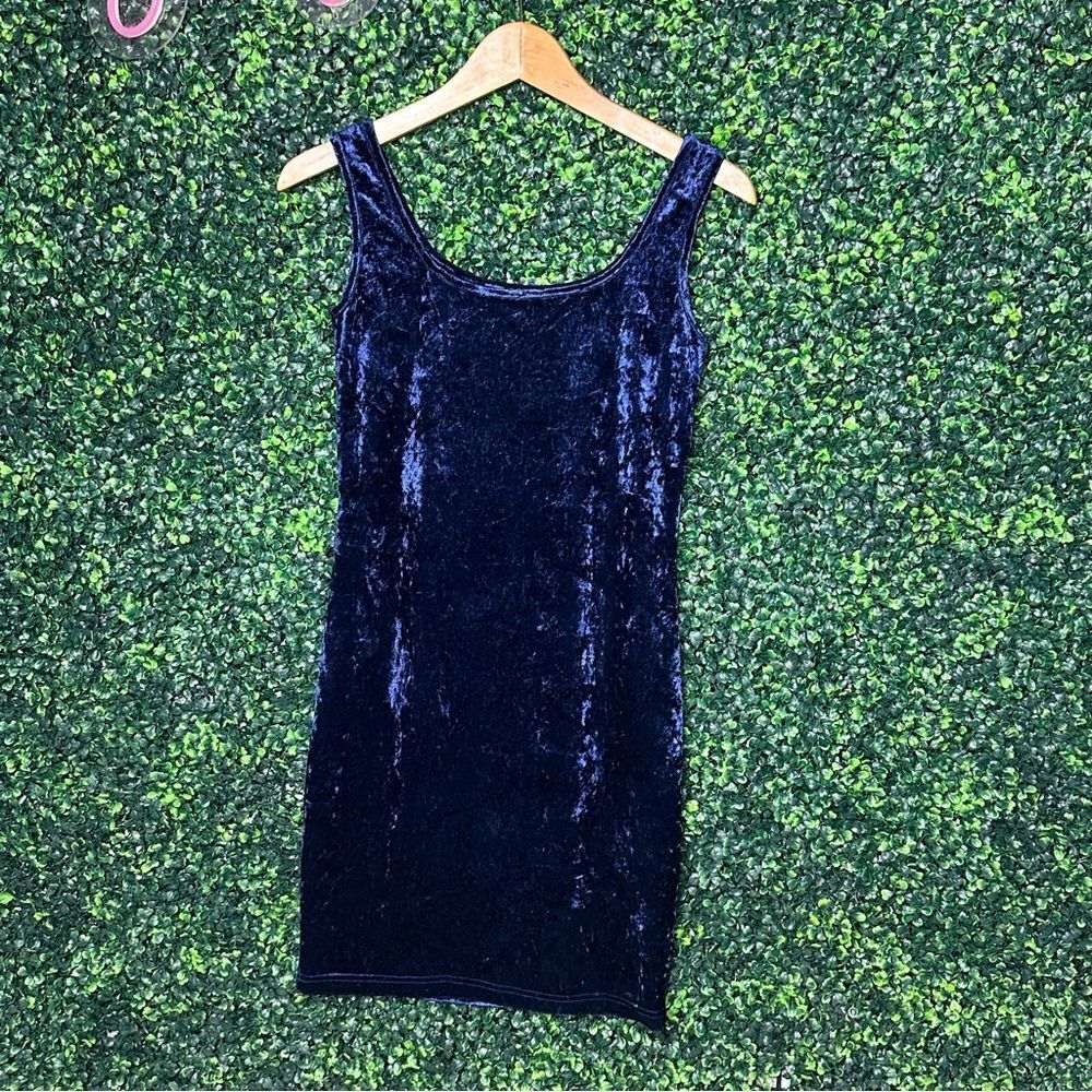 Dark Blue Crushed Velvet Party Sleeveless Mini Dress Sz M